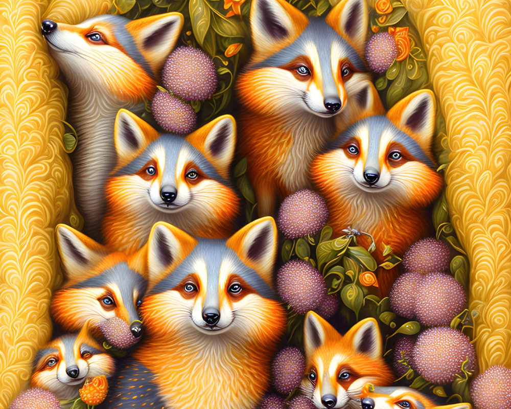 Detailed Fox Illustration with Intricate Patterns & Warm Color Palette