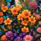 Colorful Floral Arrangement with Orange, Purple, and Blue Blooms