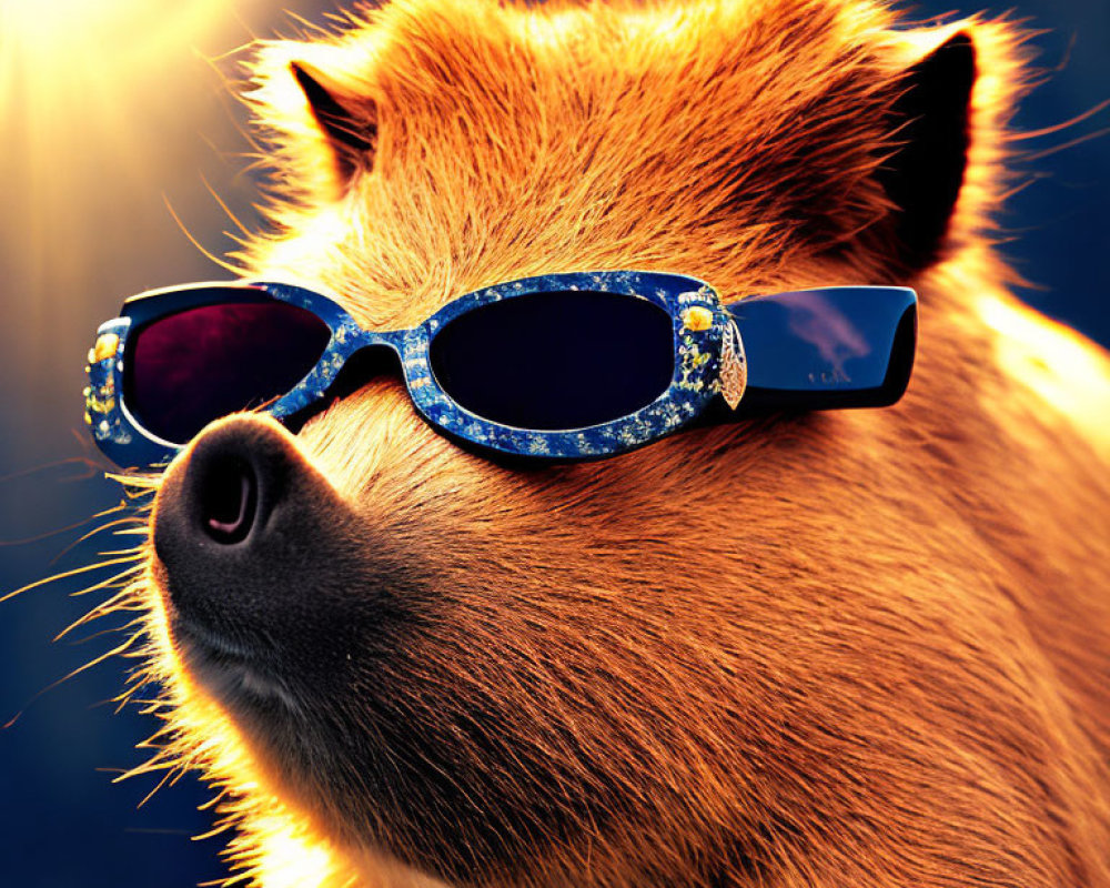 Cool Dog in Sunglasses Poses Against Sunny Background