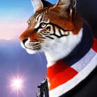 Digital artwork: Tiger head on human body in military uniform under dramatic sky