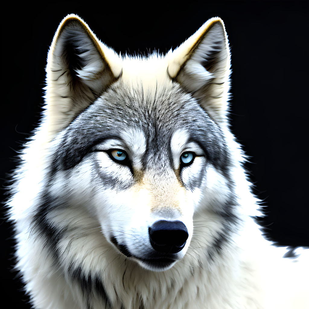 Detailed Wolf's Head Digital Image with Striking Blue Eyes and Fur