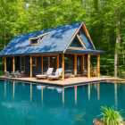 Blue Cottage with Deck, Pool, and Greenery View