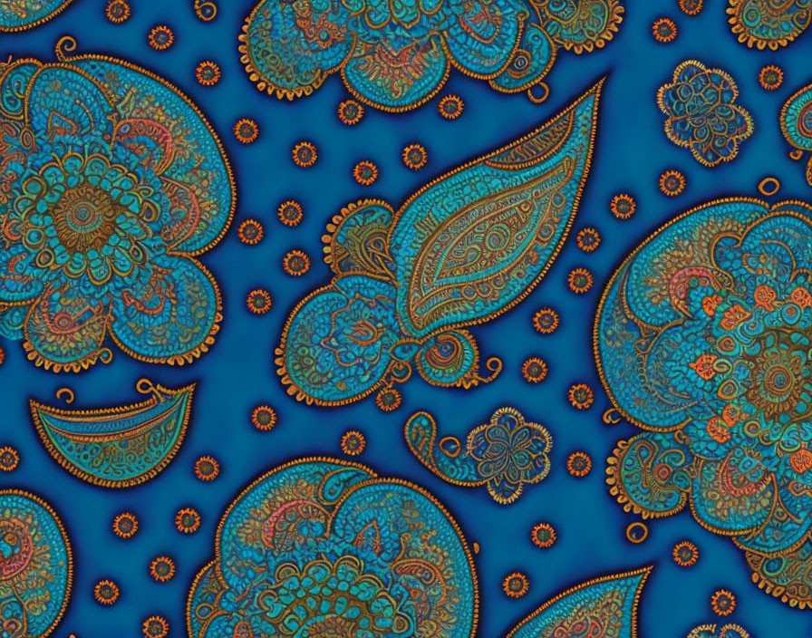 Intricate Paisley Patterns on Vibrant Blue Background