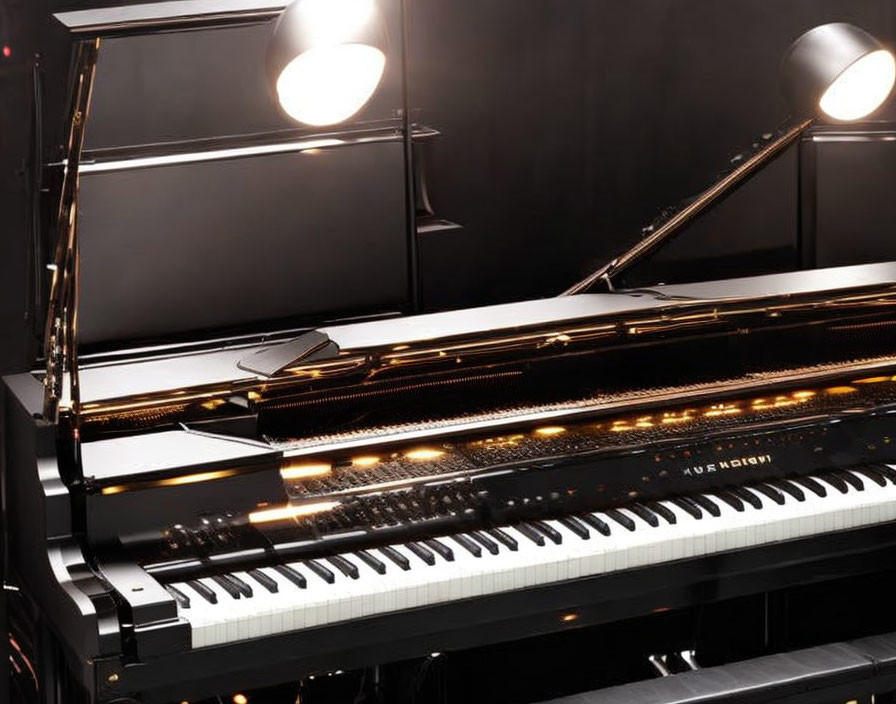 Grand Piano with Open Lid and Illuminated Interior Strings