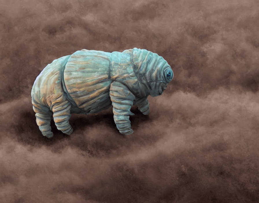 Blue and Turquoise Tardigrade Figurine on Dark Microscopic Background