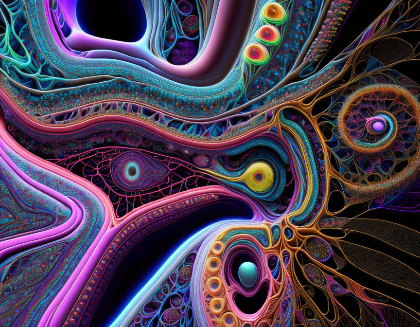 Colorful Neon Fractal Design with Intricate Patterns