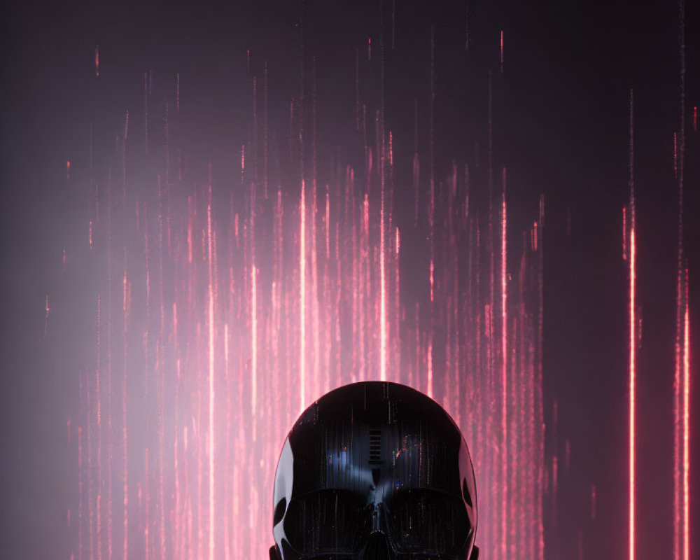 Black Skull on Purple Background with Neon Pink Digital Rain Effect