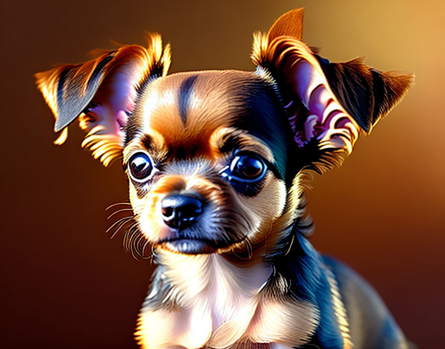 Stylized digital artwork: Chihuahua with expressive eyes and exaggerated ears