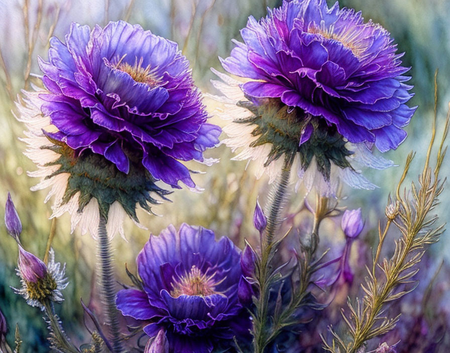 Detailed Purple Poppies in Soft-Focus Greenery