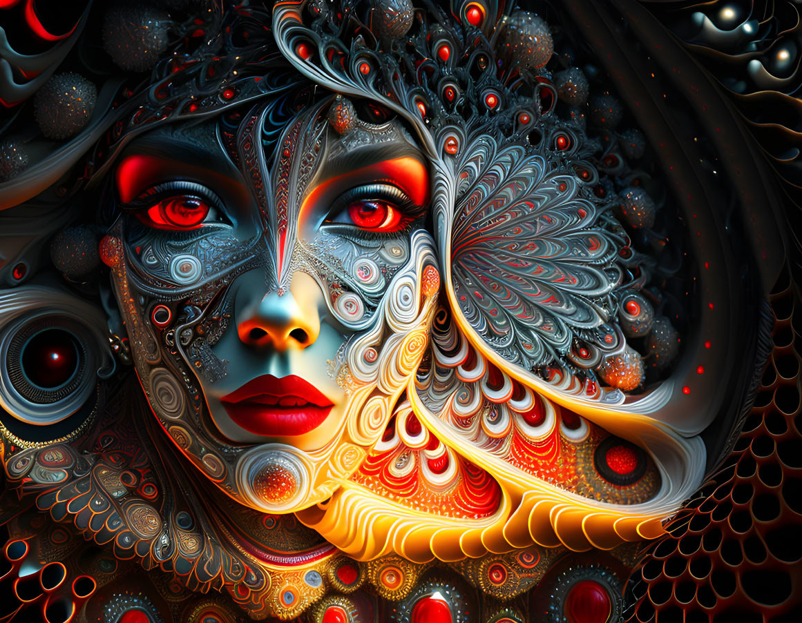 Colorful digital artwork: Woman's face with fractal patterns