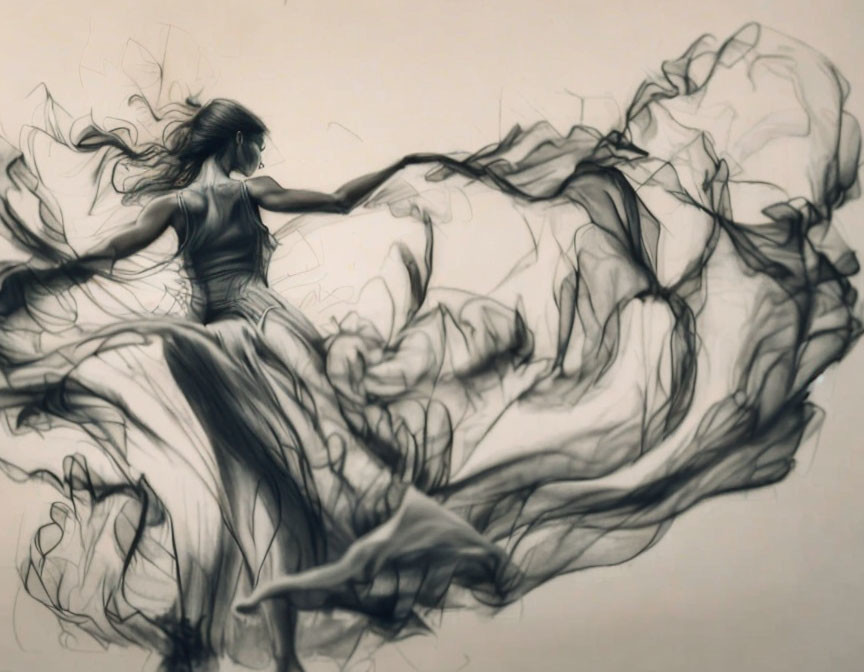 Monochromatic sketch of a graceful dancer in motion