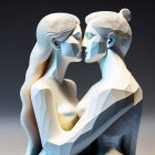 Monochromatic stylized illustration of two female figures kissing.