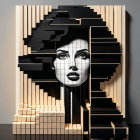 Abstract Wooden Wall Art Installation of Woman's Face