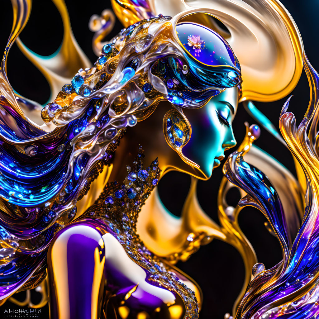 Colorful Stylized Image: Woman with Flowing Hair and Stars