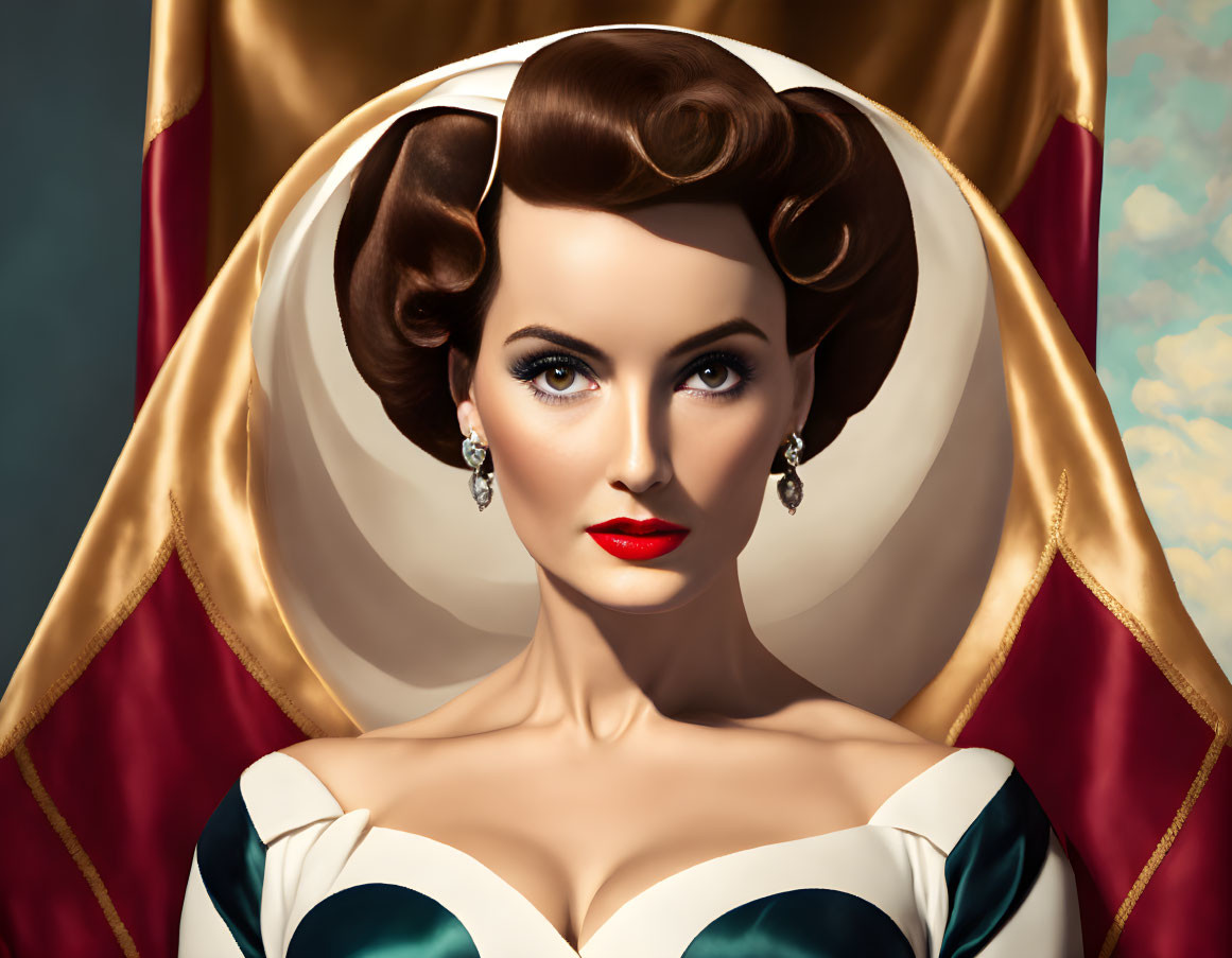 Vintage Hollywood Glamour Style Woman Illustration with Elegant Makeup and Classic Hairstyle