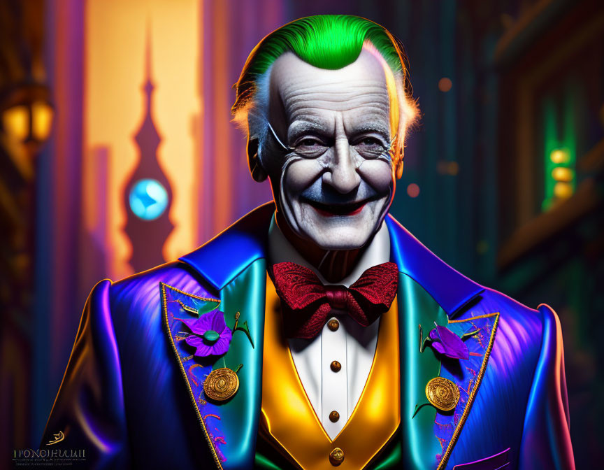 Colorful Stylized Portrait of Joker in Purple Suit