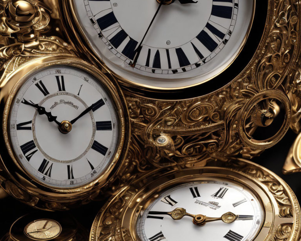 Vintage Golden Pocket Watches with Roman Numerals and Intricate Designs