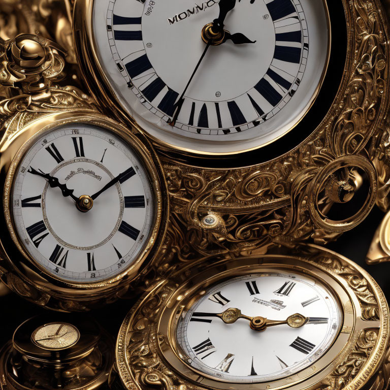 Vintage Golden Pocket Watches with Roman Numerals and Intricate Designs