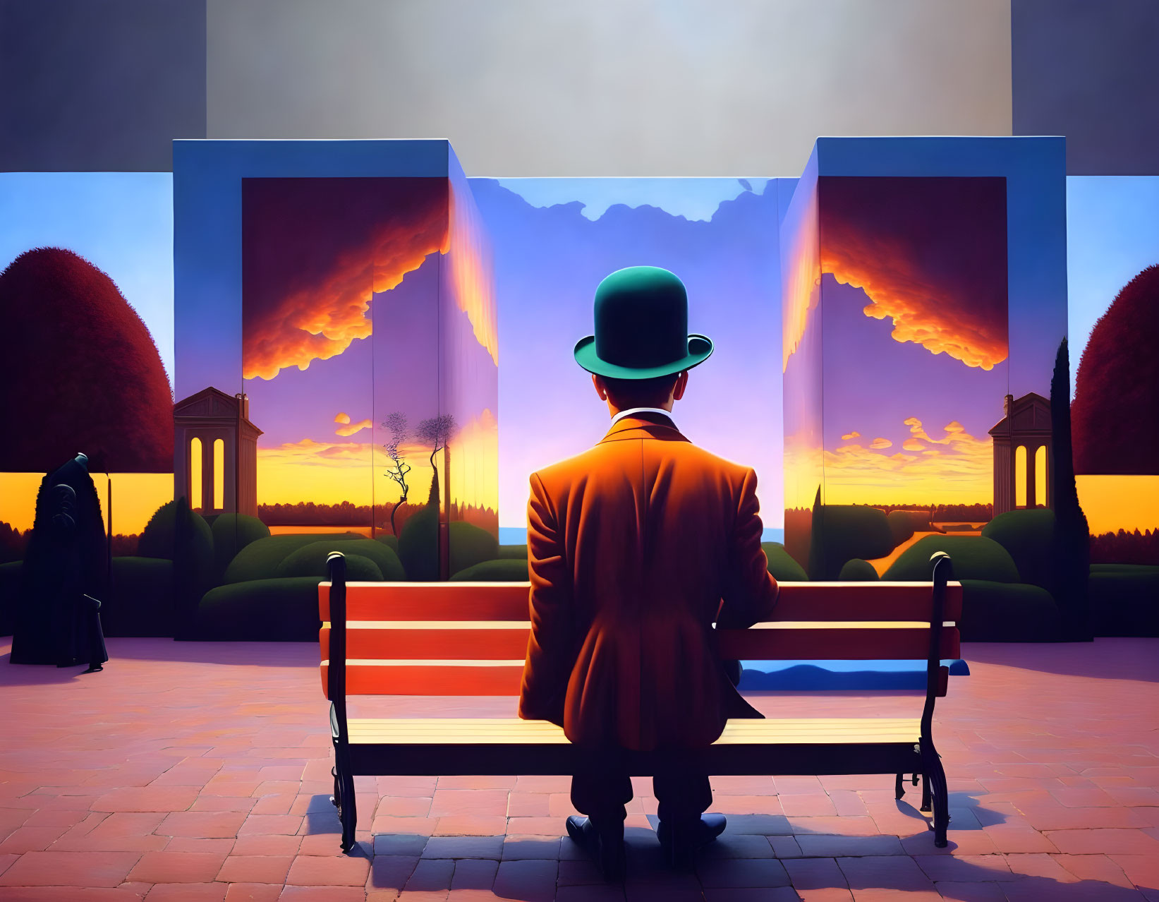 Person in Green Hat Observing Surreal Landscape