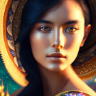 Vivid Cosmic Digital Artwork of Woman in Ornate Celestial Theme