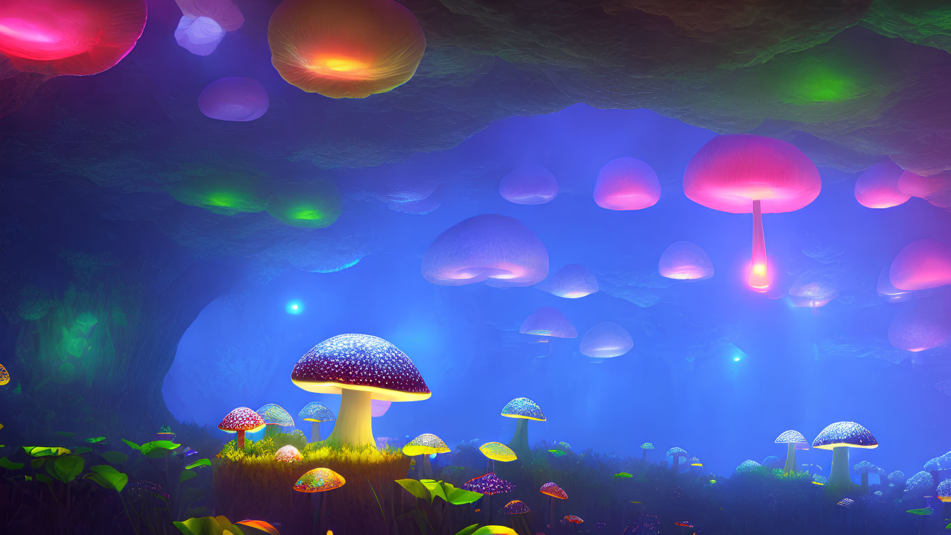 Fantastical Mushroom Forest with Luminous Fungi