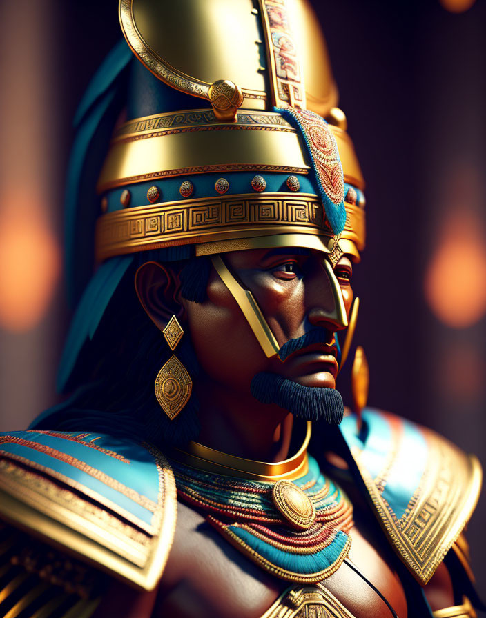 Detailed 3D rendering of pharaoh in traditional Egyptian attire