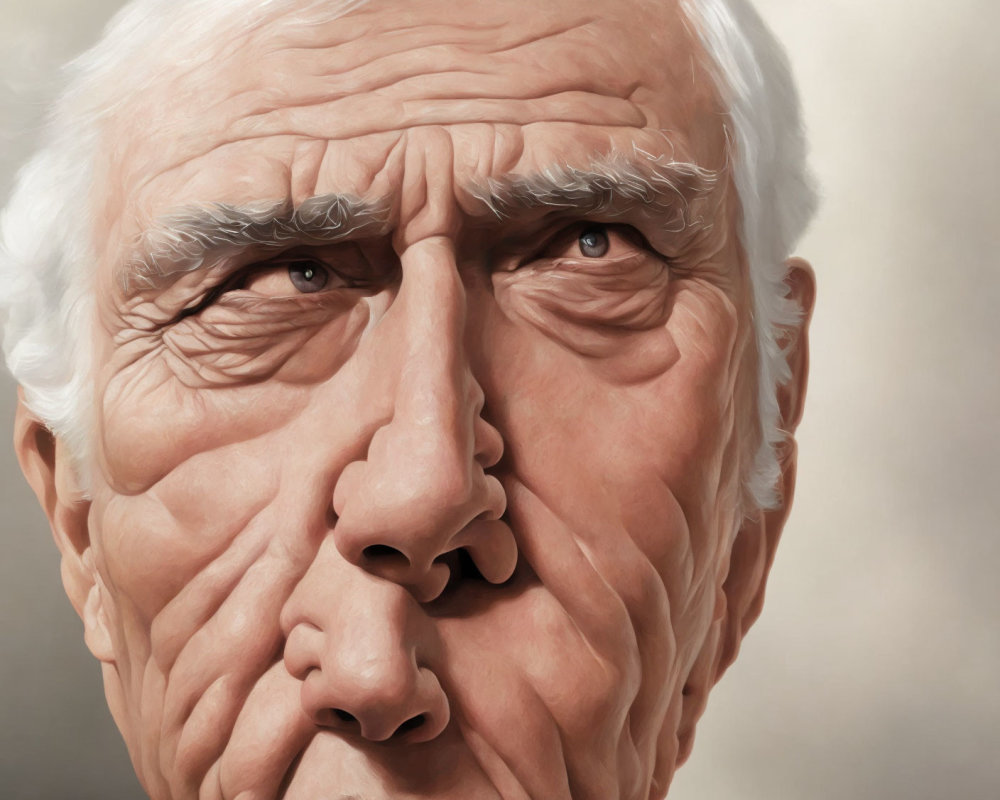 Detailed Close-Up Portrait of Intense Elderly Man