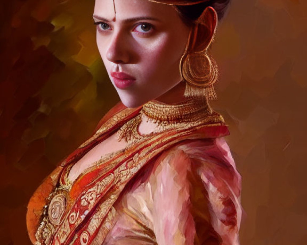 Traditional Indian Attire Woman with Gold Jewelry Portrait