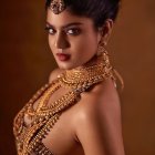 Traditional Indian Attire Woman with Gold Jewelry Portrait