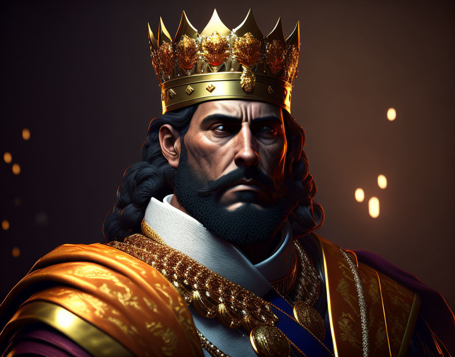 Regal King in Golden Crown and Royal Attire