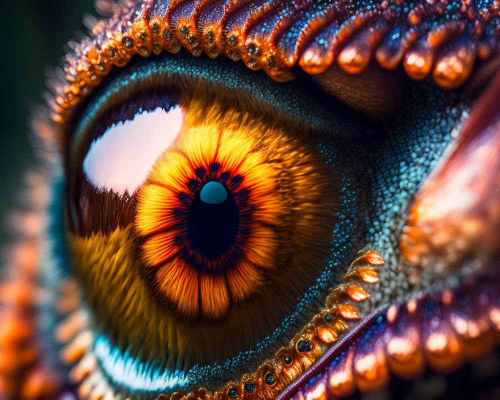 Vibrant Close-Up of Octopus Eye with Orange and Brown Colors