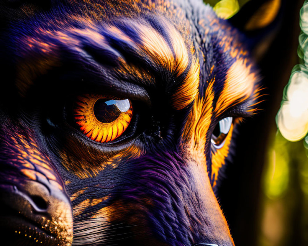 Colorful Animal Face with Detailed Orange Eye