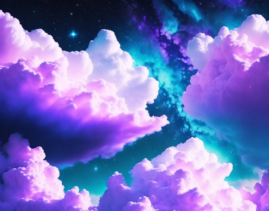 Luminescent Purple and Blue Clouds in Cosmic Night Sky