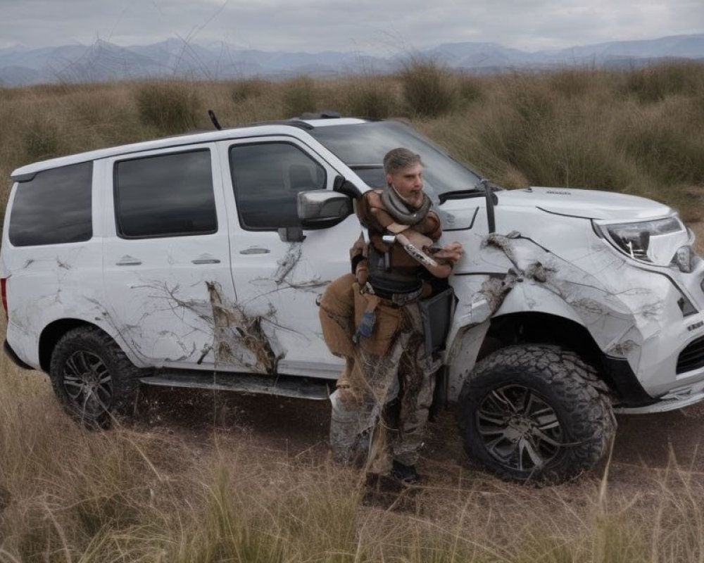 Outdoor Gear Enthusiast Exiting Mud-Splattered SUV