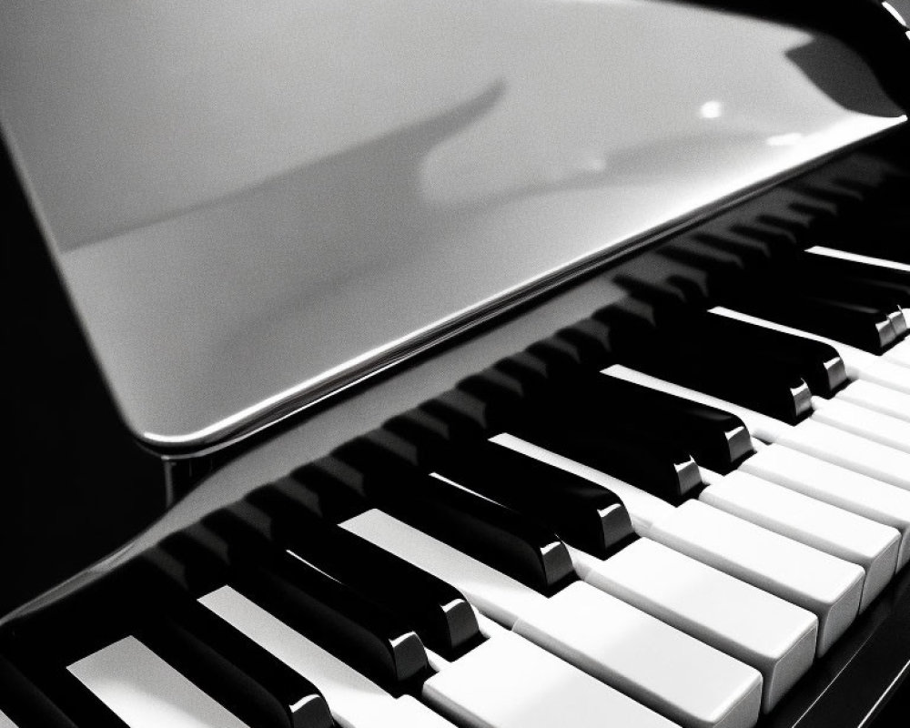 Monochrome view of reflective surface and piano keys