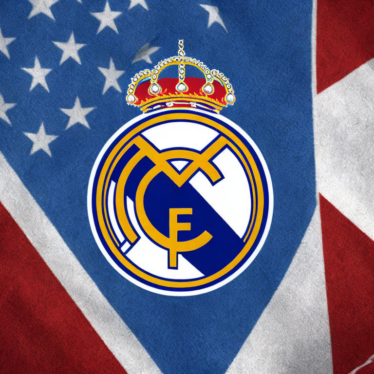 Real Madrid Club Emblem on United States Flag Background