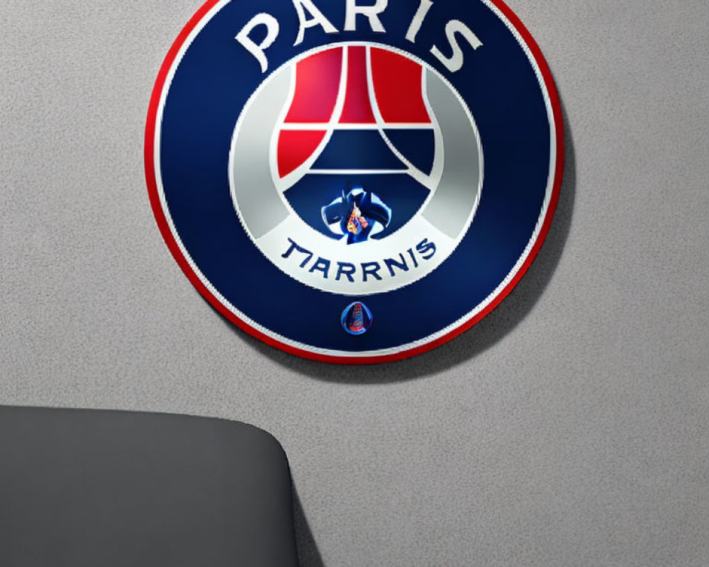 Circular Paris logo with red and white sections and a blue flower design.