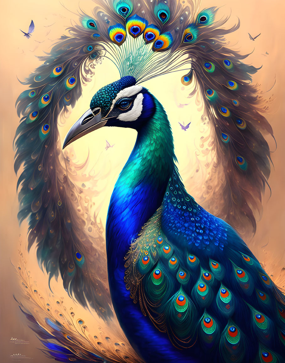 Colorful Peacock Displaying Vibrant Tail Feathers and Eyespots