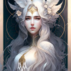 Ethereal figure with silver-white hair and intricate golden jewelry