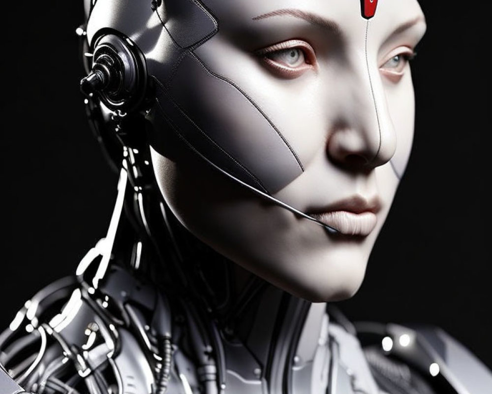 Detailed Close-Up of Female Android with Advanced Robotics Craftsmanship