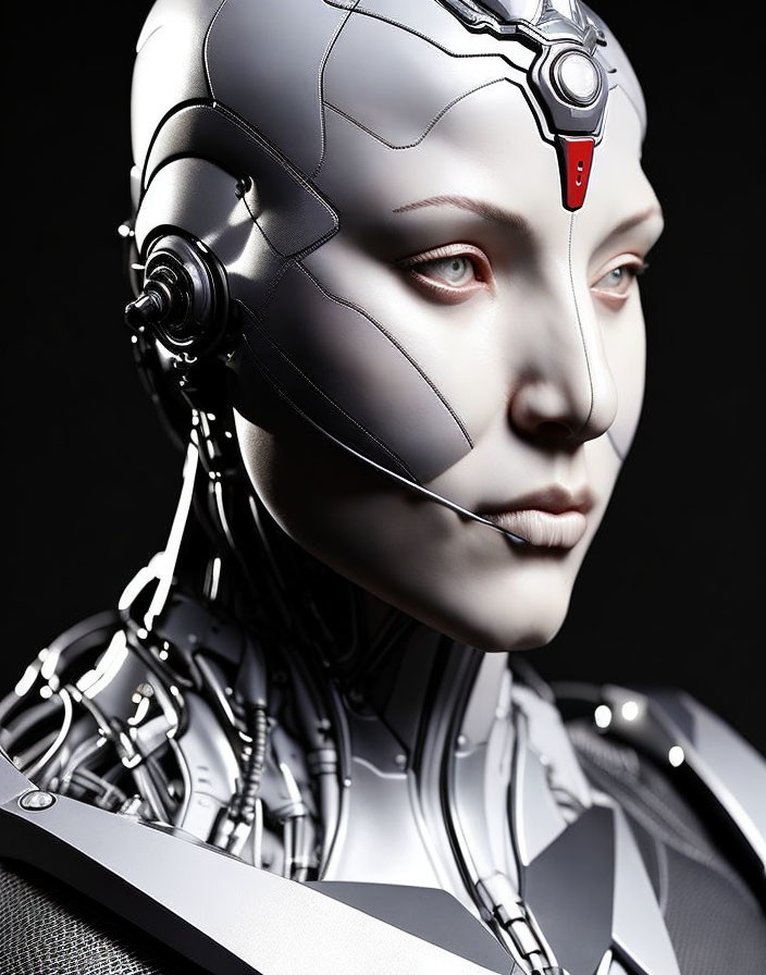 Detailed Close-Up of Female Android with Advanced Robotics Craftsmanship