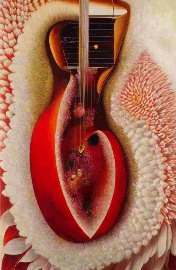 Surreal Artwork: Acoustic Guitar merges with organic textures for a unique blend of music and