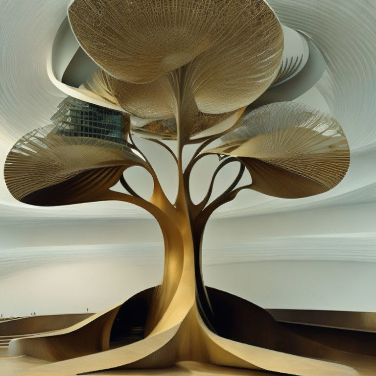 Intricate Tree-like Sculpture in Modern Building