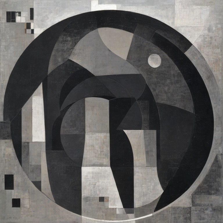 Abstract Monochromatic Painting with Large Circle and Geometric Shapes