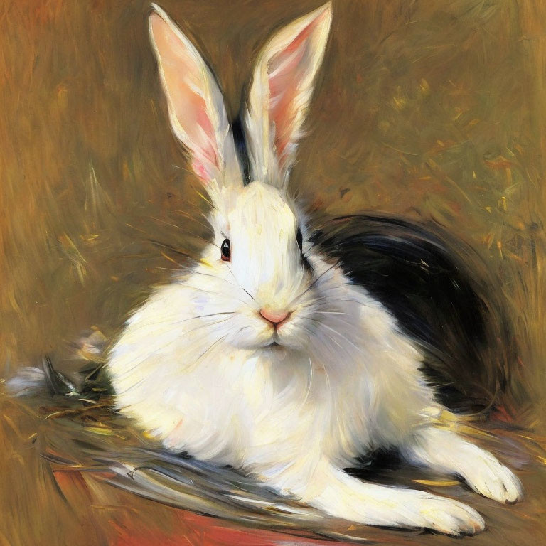 White Rabbit Oil Painting on Warm Earthy Background