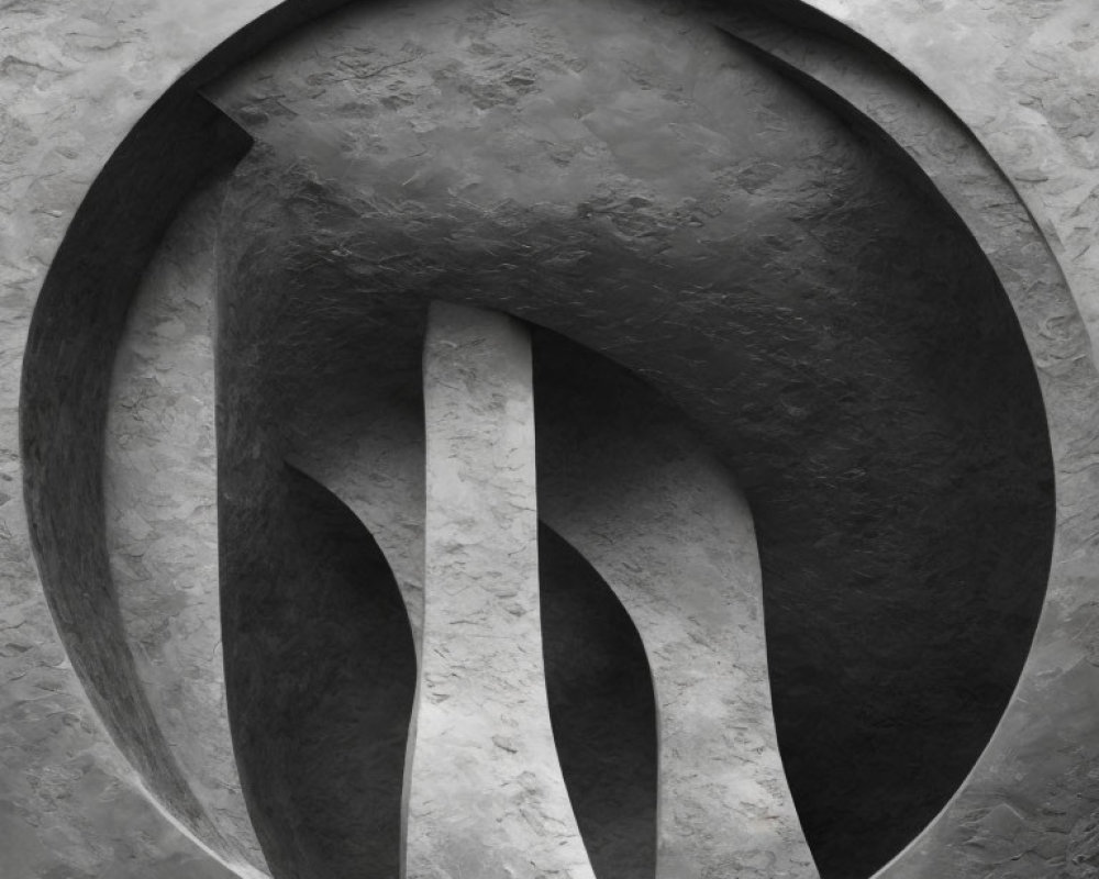 Abstract Circular Relief Sculpture on Textured Wall with Curved Elements