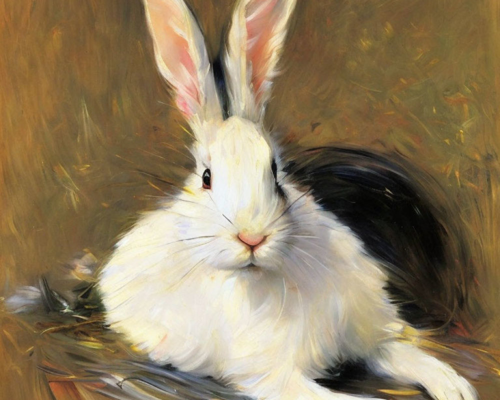 White Rabbit Oil Painting on Warm Earthy Background