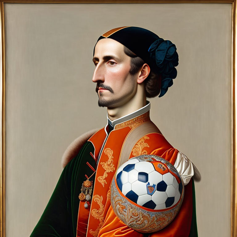 Digital artwork: Renaissance man with soccer ball