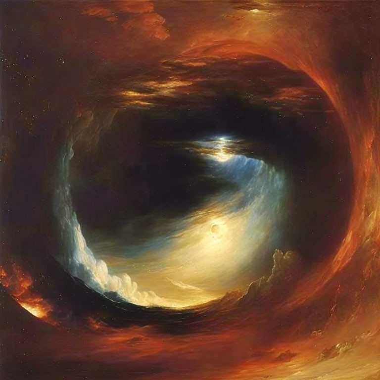 Swirling Clouds and Eye-Like Light in Cosmic Nebula Painting