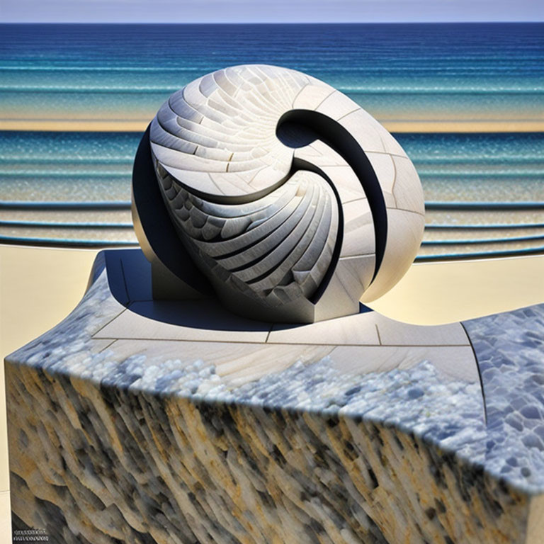 Nautilus Shell Sculpture on Coastal Promenade